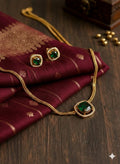 Emerald Green Jewelry Set  Gold Plated Necklace & Studs, Indian Wedding