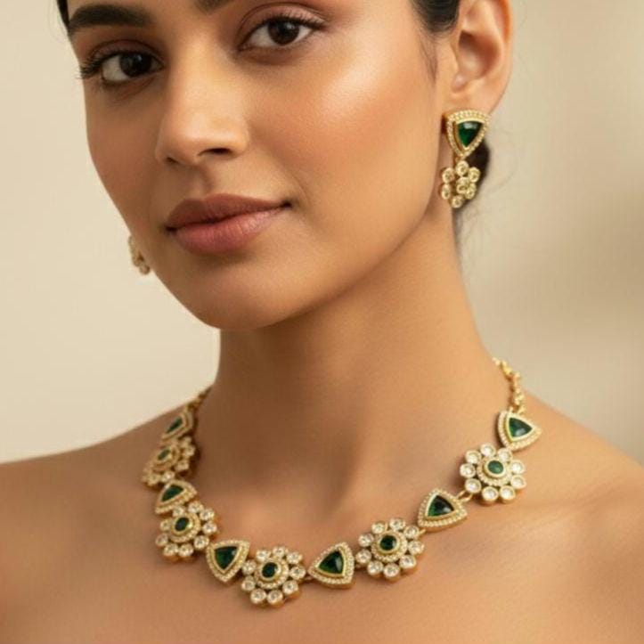 Emerald Green Kundan Choker Set | Gold Plated Indian Bridal Jewelry