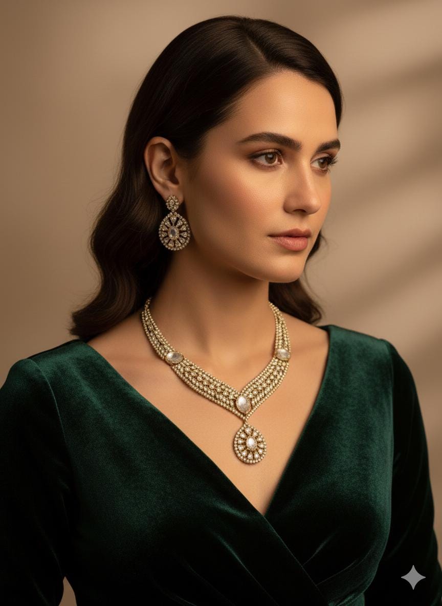 Gold Plated Polki Necklace Set with Drop Earrings | Indian Bridal Jewelry