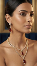 Ruby Red Teardrop Necklace Earring Set  Gold Plated Bridal Statement Wedding Jewelry