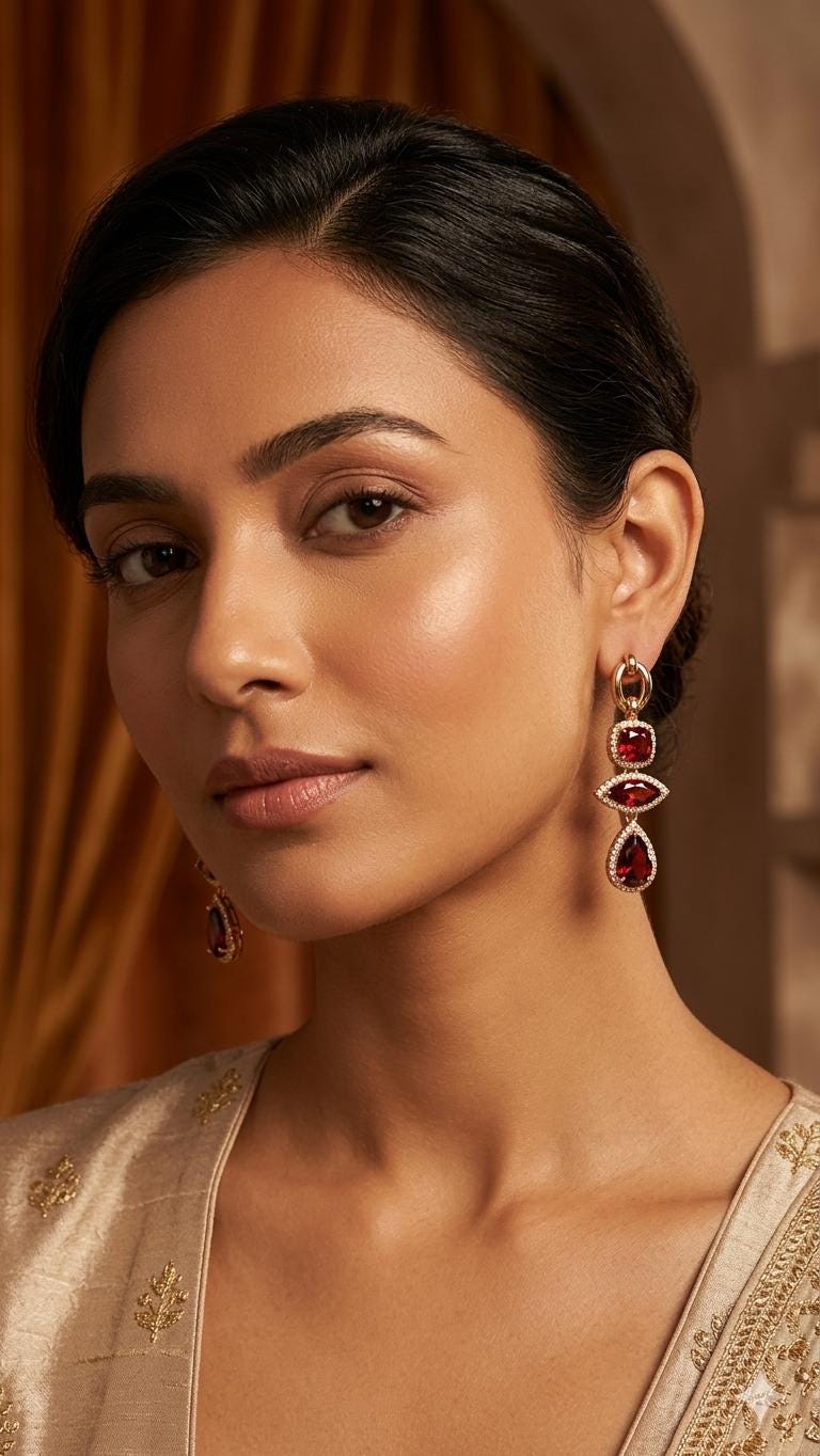 18K Gold Plated Red Garnet Marquise Pear Drop Earrings, Ruby Crystal Statement Jewellery