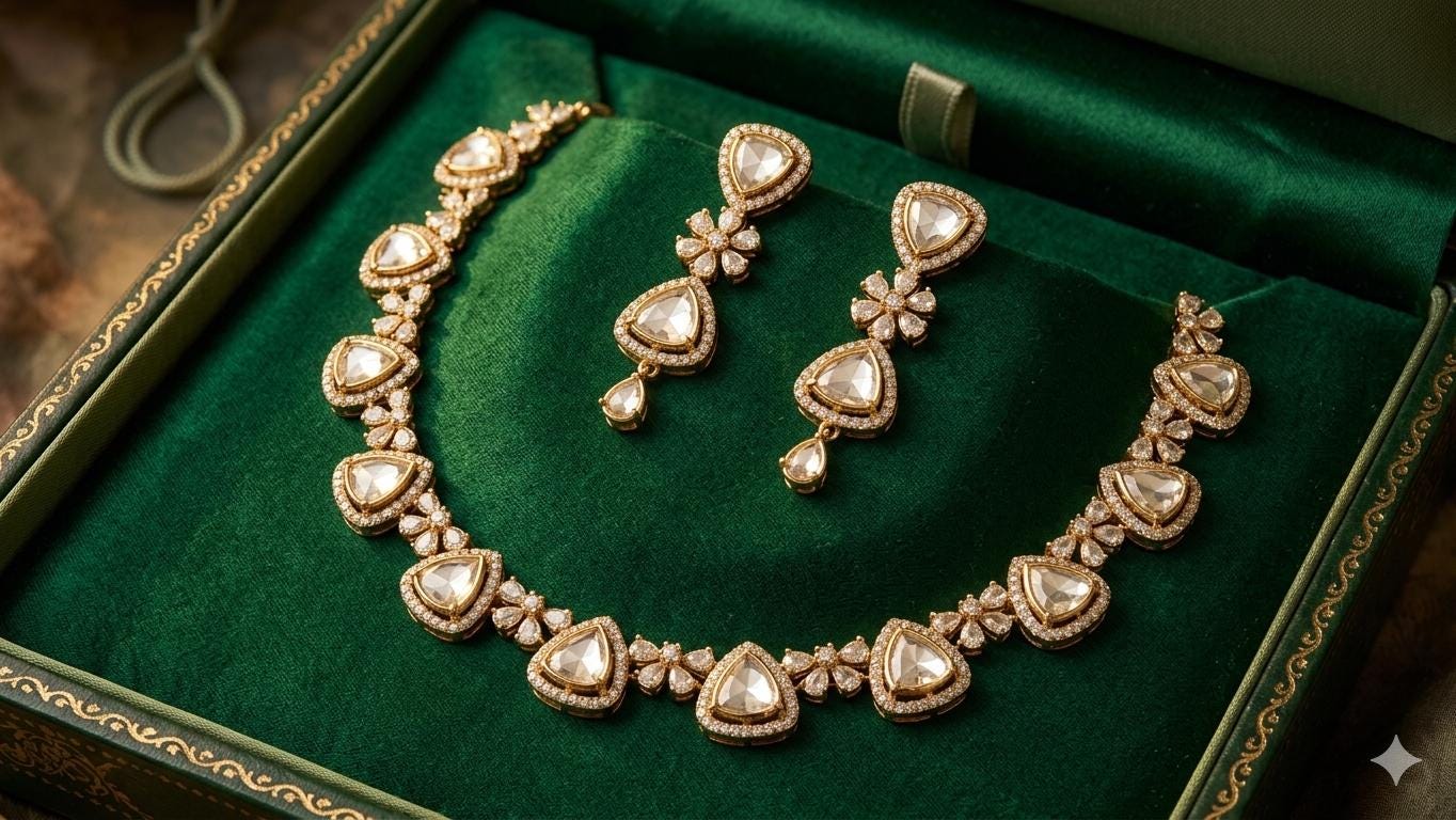 Kundan Necklace Set with Earrings, Gold Plated Polki Choker, Indian Bridal Jewelry