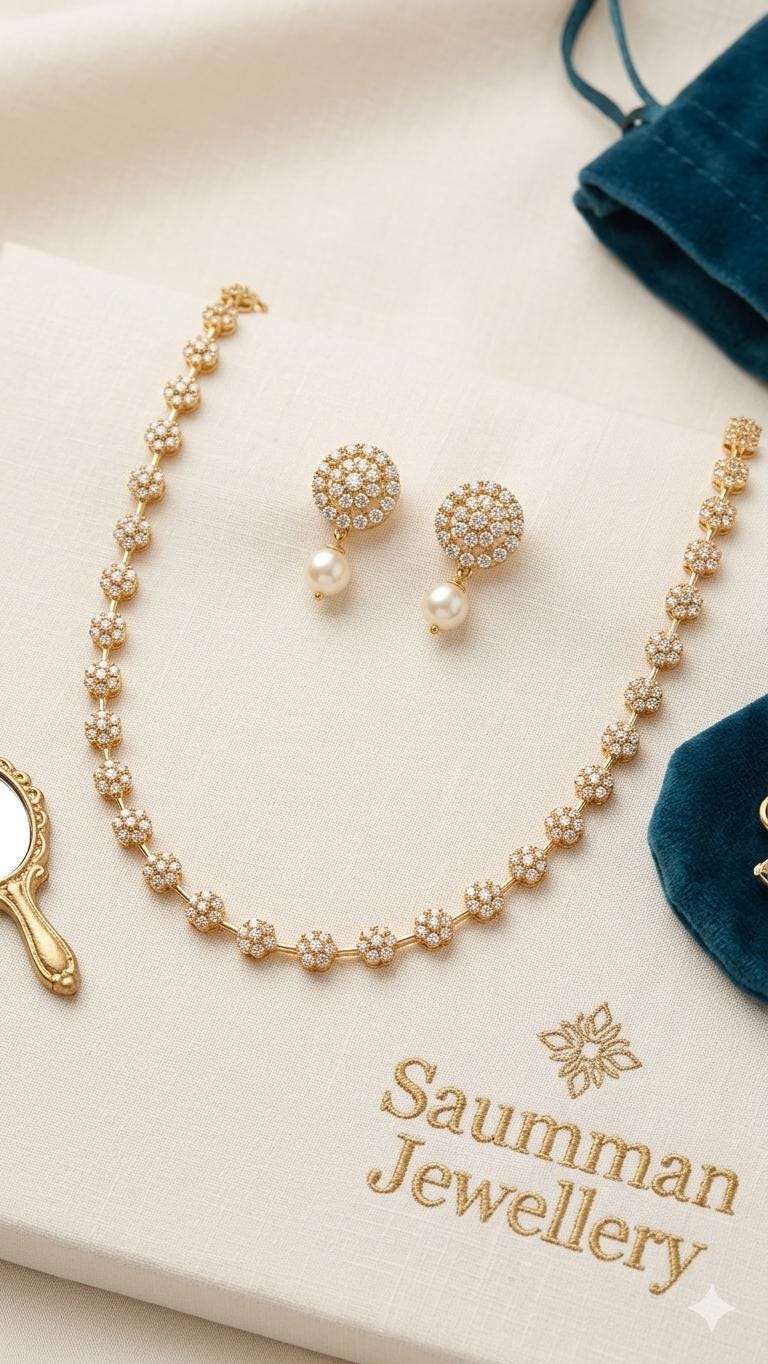 Floral Starburst Choker Necklace and Earrings Set, Gold Plated CZ Bridal Jewelry