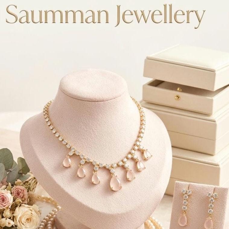 Rose Pink Teardrop Necklace Earring Set, Gold Bridal Jewelry, Wedding Statement Set