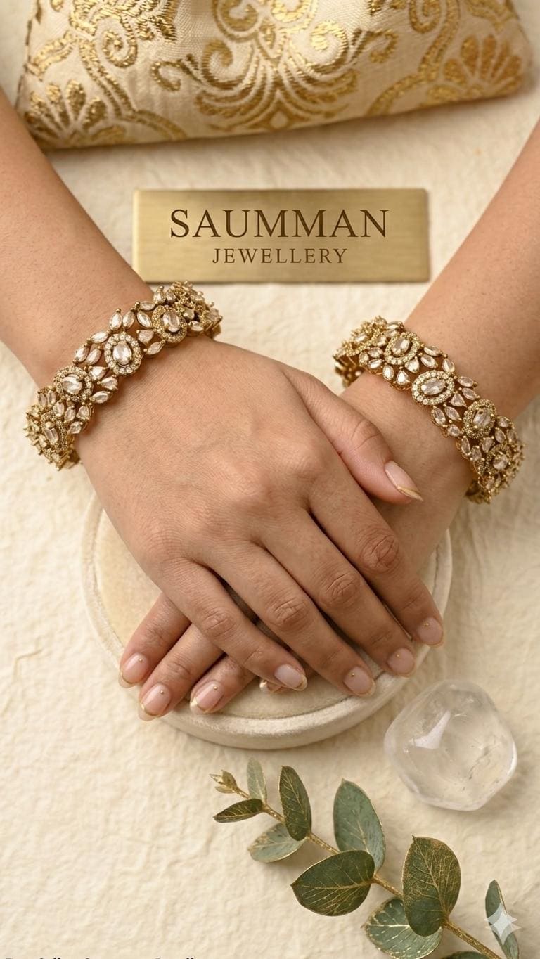Antique Gold Floral Cluster Bangles, Indian Polki Wedding Kada Set