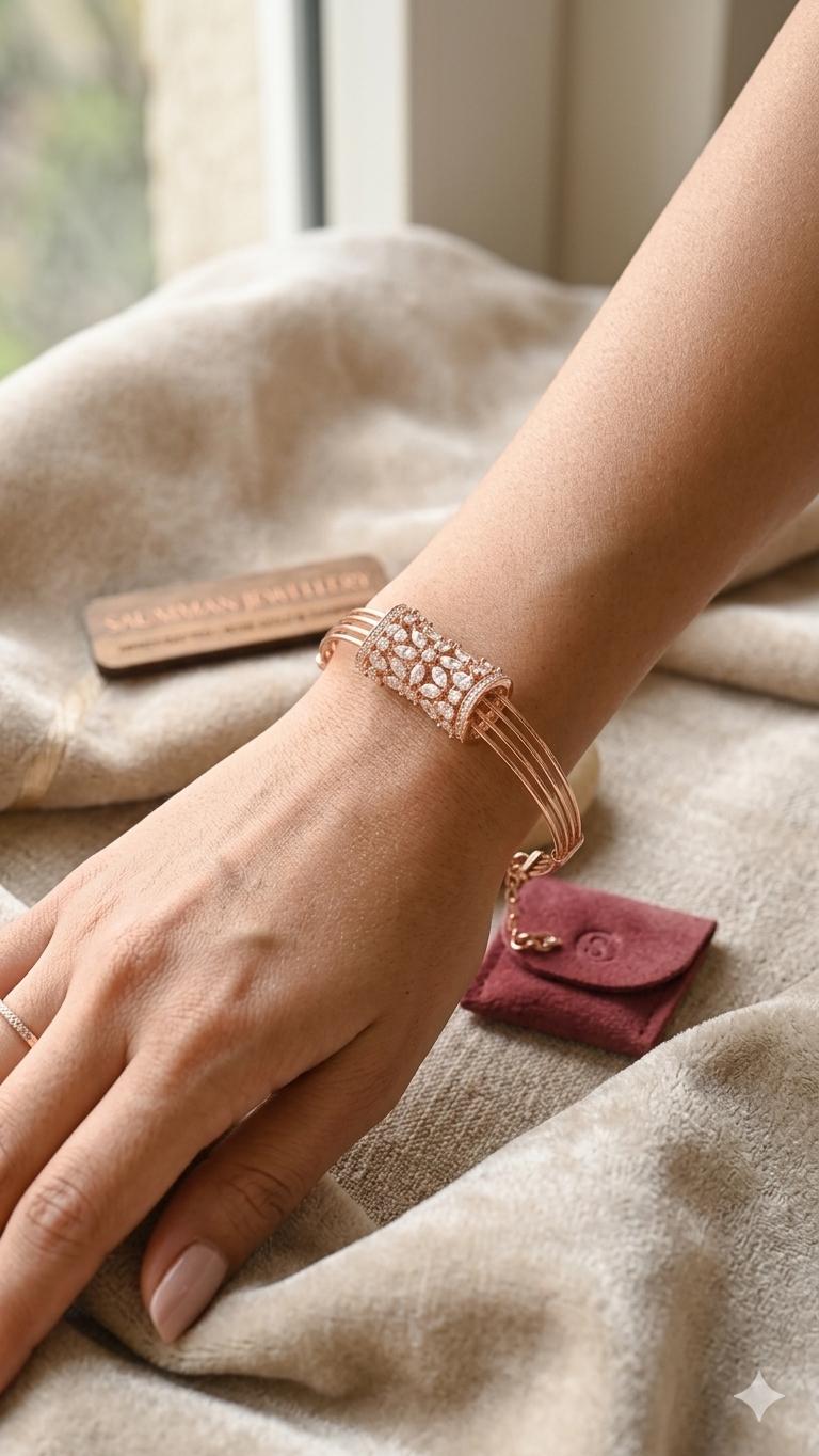 Rose Gold Multi-Wire Cuff Bracelet with Marquise Crystals  Bridal Wedding Jewelry Bangle