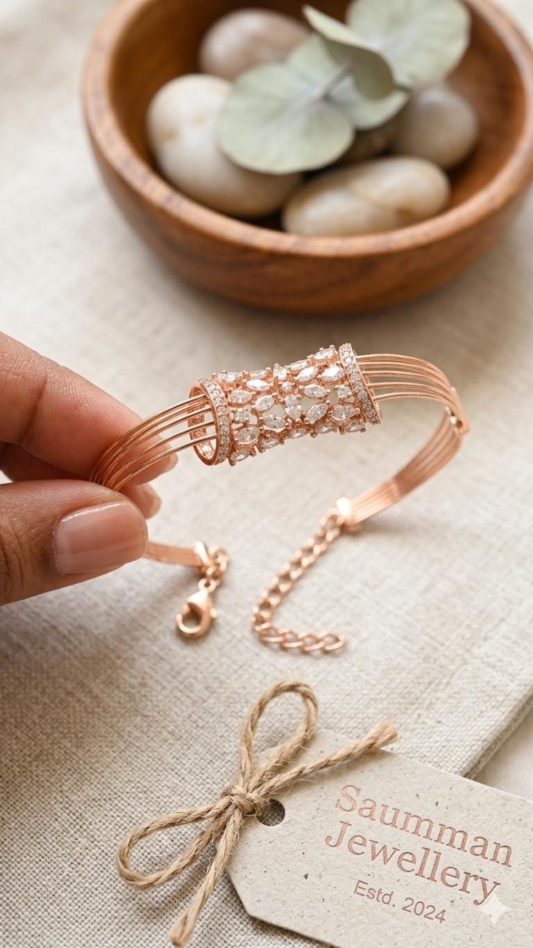 Rose Gold Multi-Wire Cuff Bracelet with Marquise Crystals  Bridal Wedding Jewelry Bangle