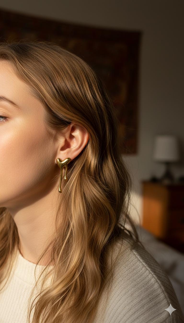 Melting Heart Stud Earrings  Gold Drip Liquid Metal  Stainless Steel Jewelry (Waterproof)
