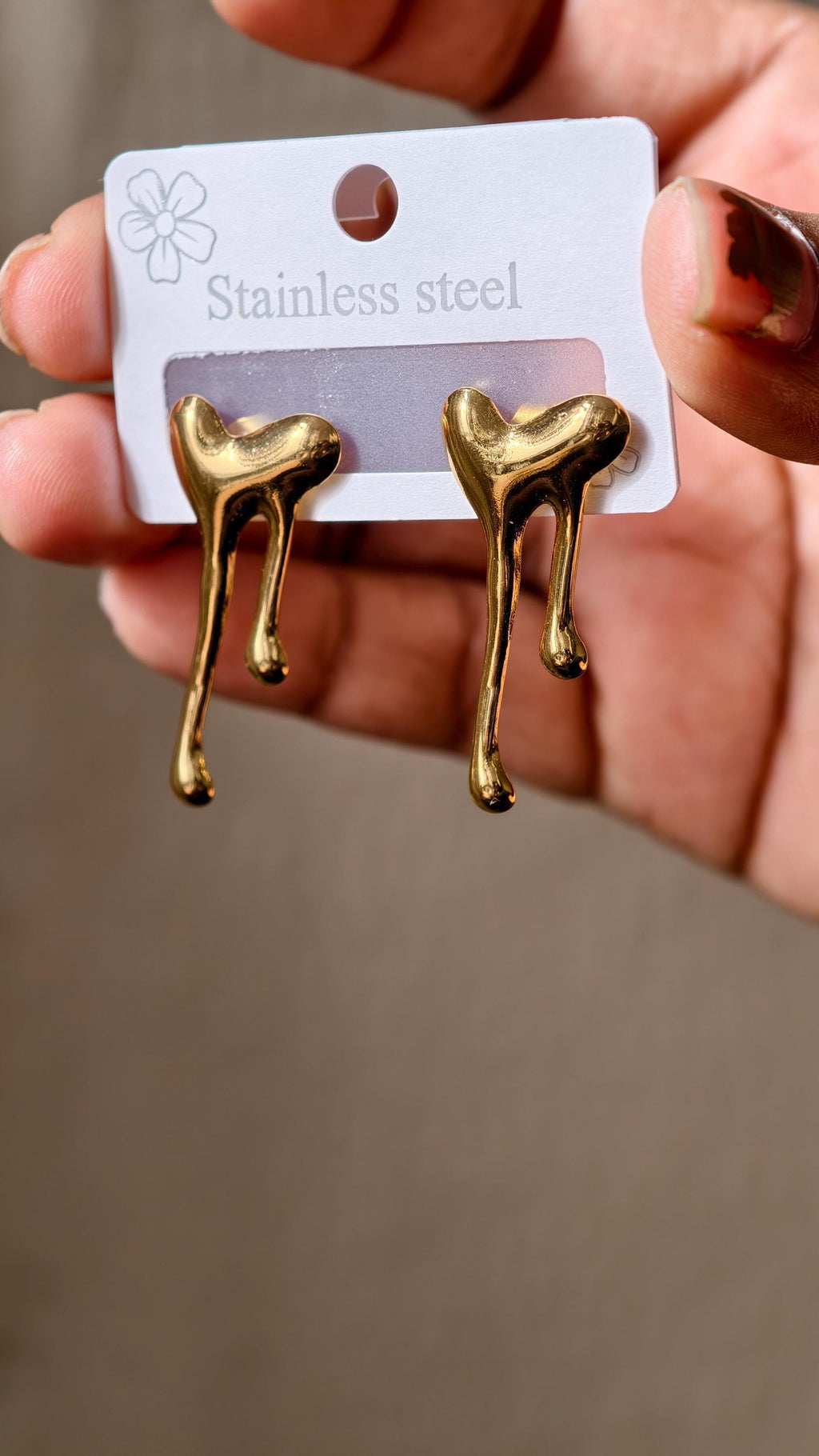 Melting Heart Stud Earrings  Gold Drip Liquid Metal  Stainless Steel Jewelry (Waterproof)