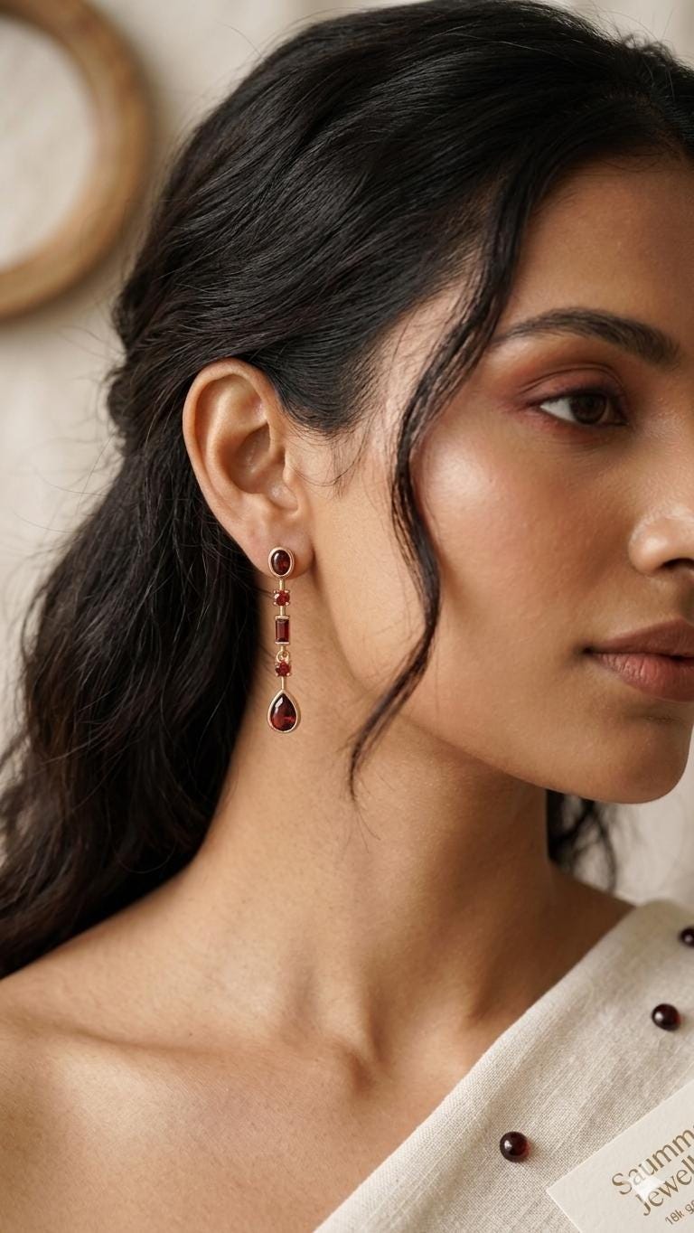 18K Gold Plated Maroon Drop Earrings, Minimalist Geometric Dangle, Secure Screw Back