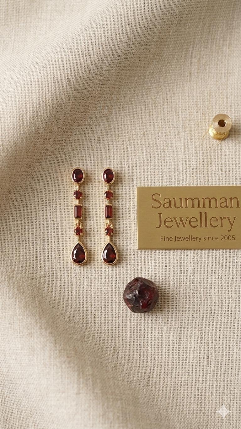 18K Gold Plated Maroon Drop Earrings, Minimalist Geometric Dangle, Secure Screw Back