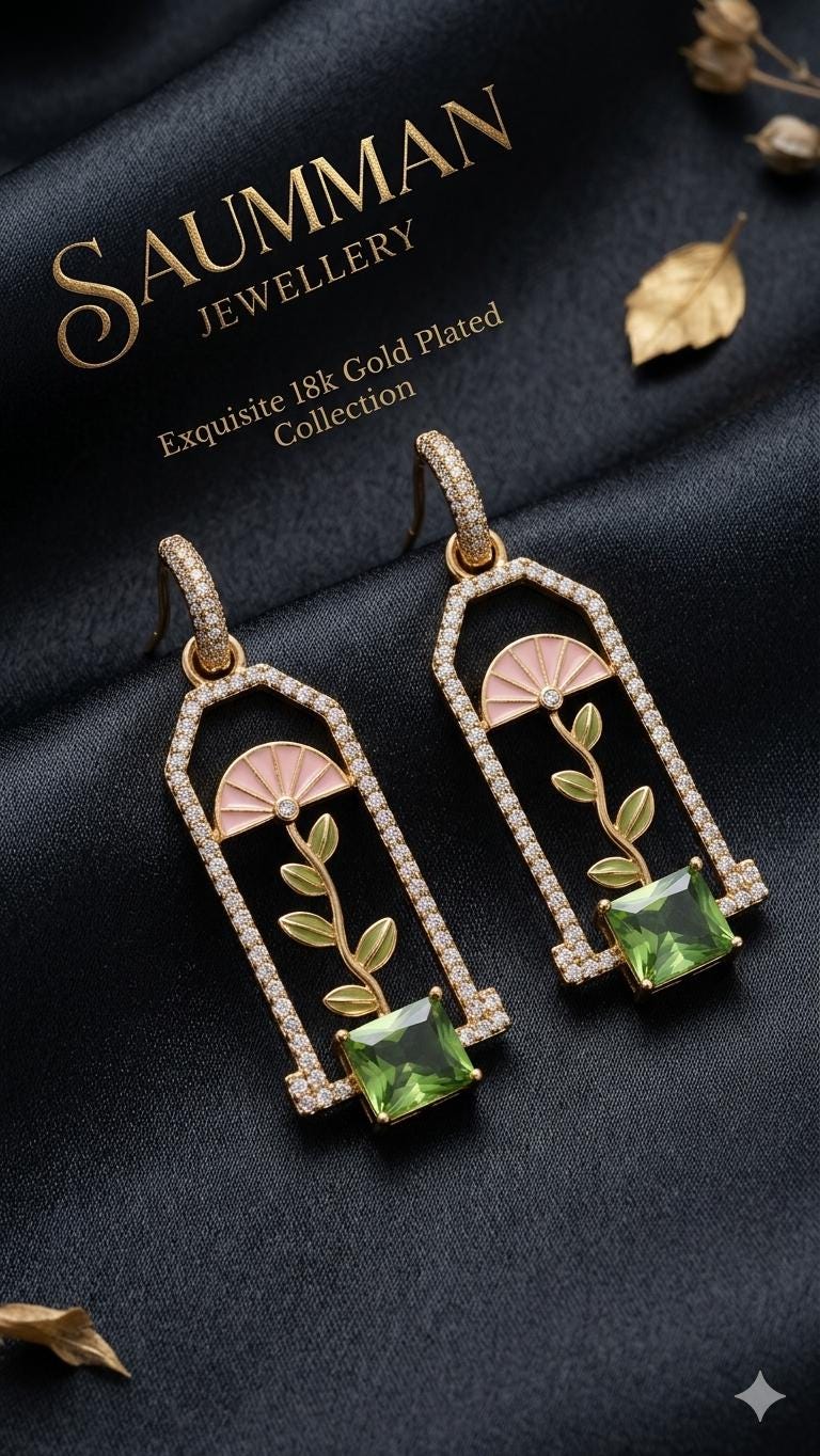 18K Gold Plated Greenhouse Dangle Earrings, Art Deco Flower Window, Peridot Green Gemstone