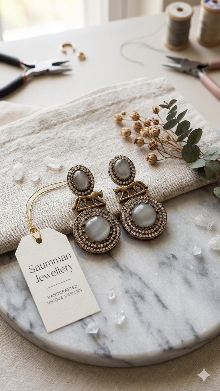 Sabyasachi Inspired Jaguar Earrings, Vintage Cat's Eye Drop Earrings, Victorian Style Royal Jewelry, Gold Plated Panther Earrings