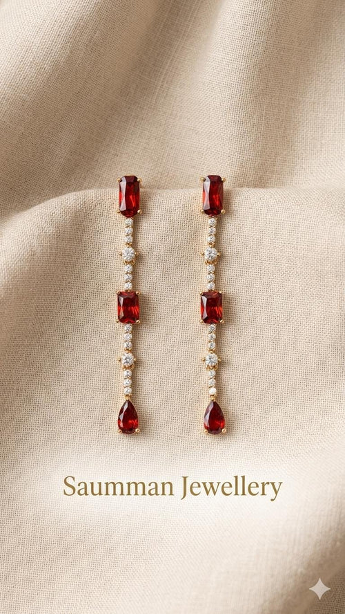 18k Gold Plated Garnet Drop Earrings, Emerald Cut Bridal Dangle Jewelry
