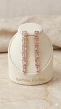 18K Gold Plated Pink Baguette Crystal Drop Earrings, Art Deco Bridal Geometric Dangle
