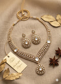 Gold Plated Polki Necklace Set with Drop Earrings | Indian Bridal Jewelry