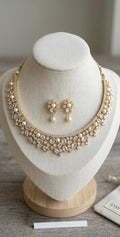 Gold Plated Pearl Necklace Earrings Set, Bridal Choker, Bollywood Wedding Jewelry