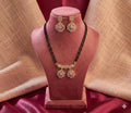 Geometric Mangalsutra Set with Earrings | Black Bead Double Chain AD Pendant Neckset