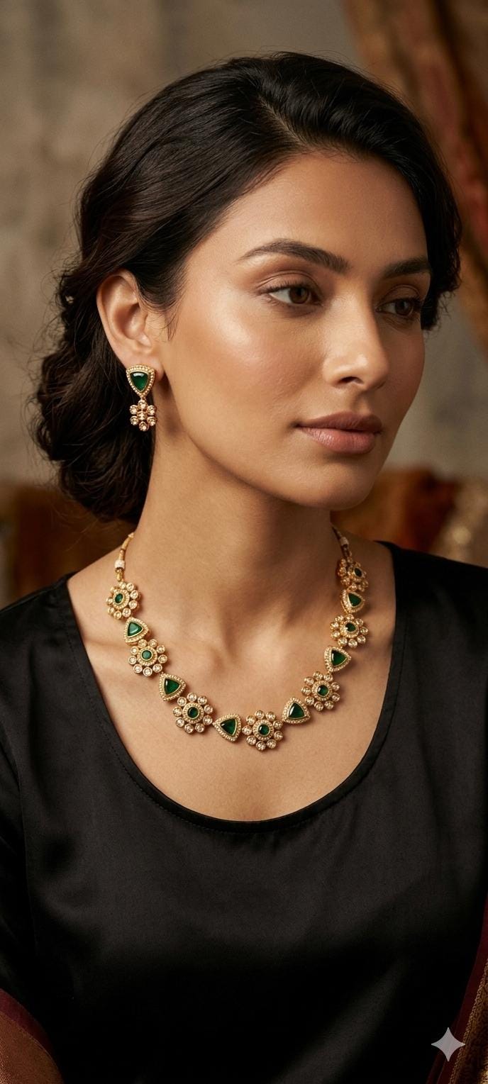 Emerald Green Kundan Choker Set | Gold Plated Indian Bridal Jewelry