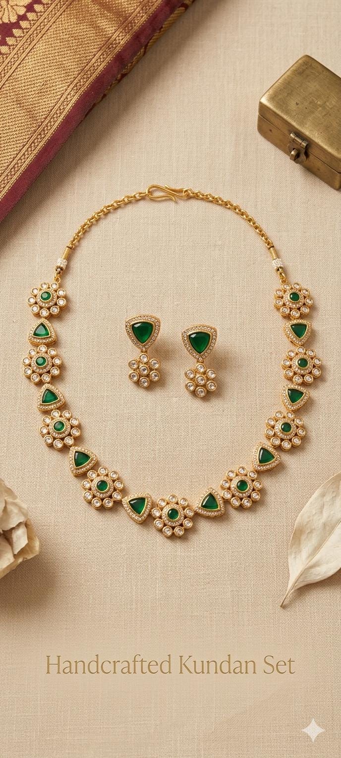 Emerald Green Kundan Choker Set | Gold Plated Indian Bridal Jewelry