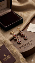 18K Gold Plated Red Garnet Marquise Pear Drop Earrings, Ruby Crystal Statement Jewellery