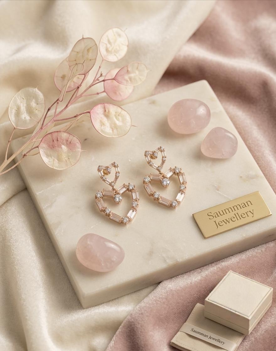18k Gold Plated Pink Heart Drop Earrings, Double Heart Dangle, Pastel Cubic Zirconia Jewelry