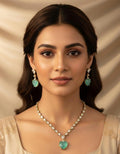 Gold Heart Crystal Necklace Earrings Set  Emerald, Blue, Clear Gemstone Bridal Jewelry