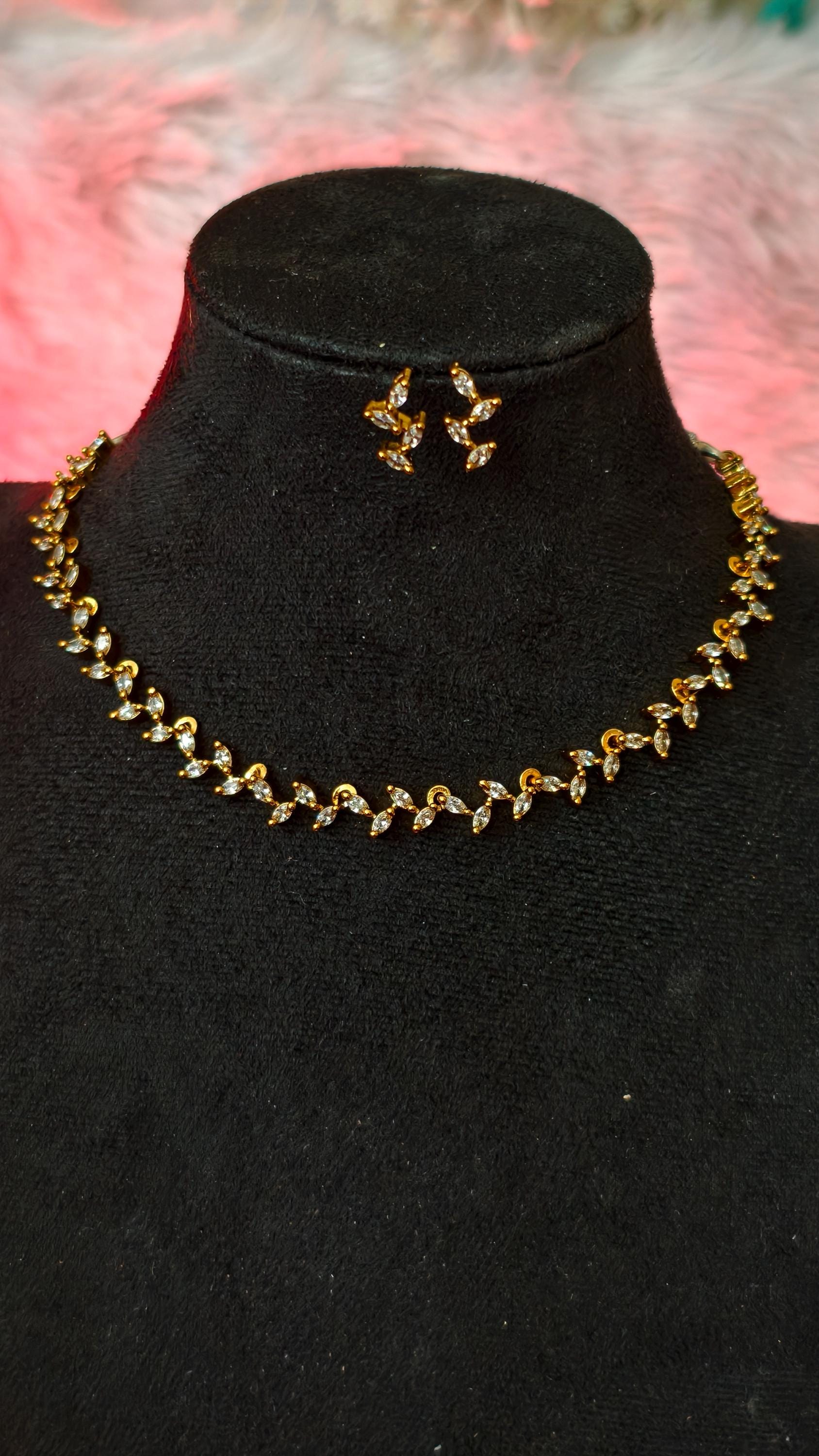 Crystal Leaf Branch Jewelry Set, Gold Marquise Necklace and Earrings, Botanical Bridal Accessories