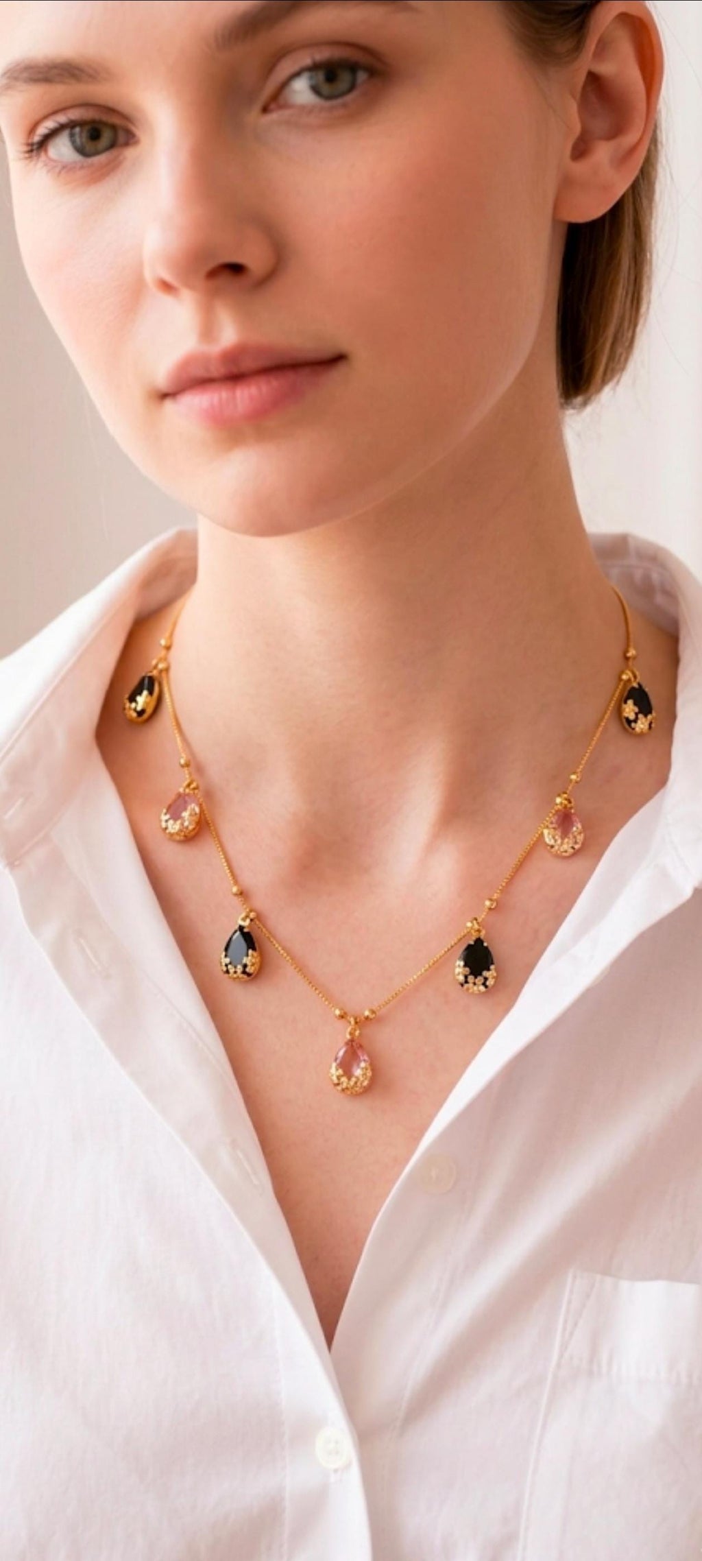 Dainty Teardrop Charm Necklace, Gold Fill, Pear Cut Emerald CZ, Minimalist Boho Jewelry