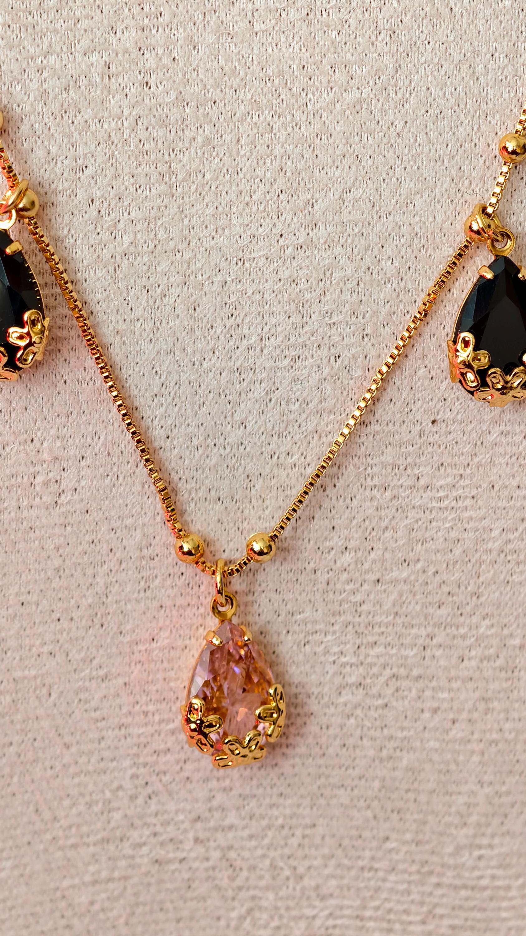 Dainty Teardrop Charm Necklace, Gold Fill, Pear Cut Emerald CZ, Minimalist Boho Jewelry