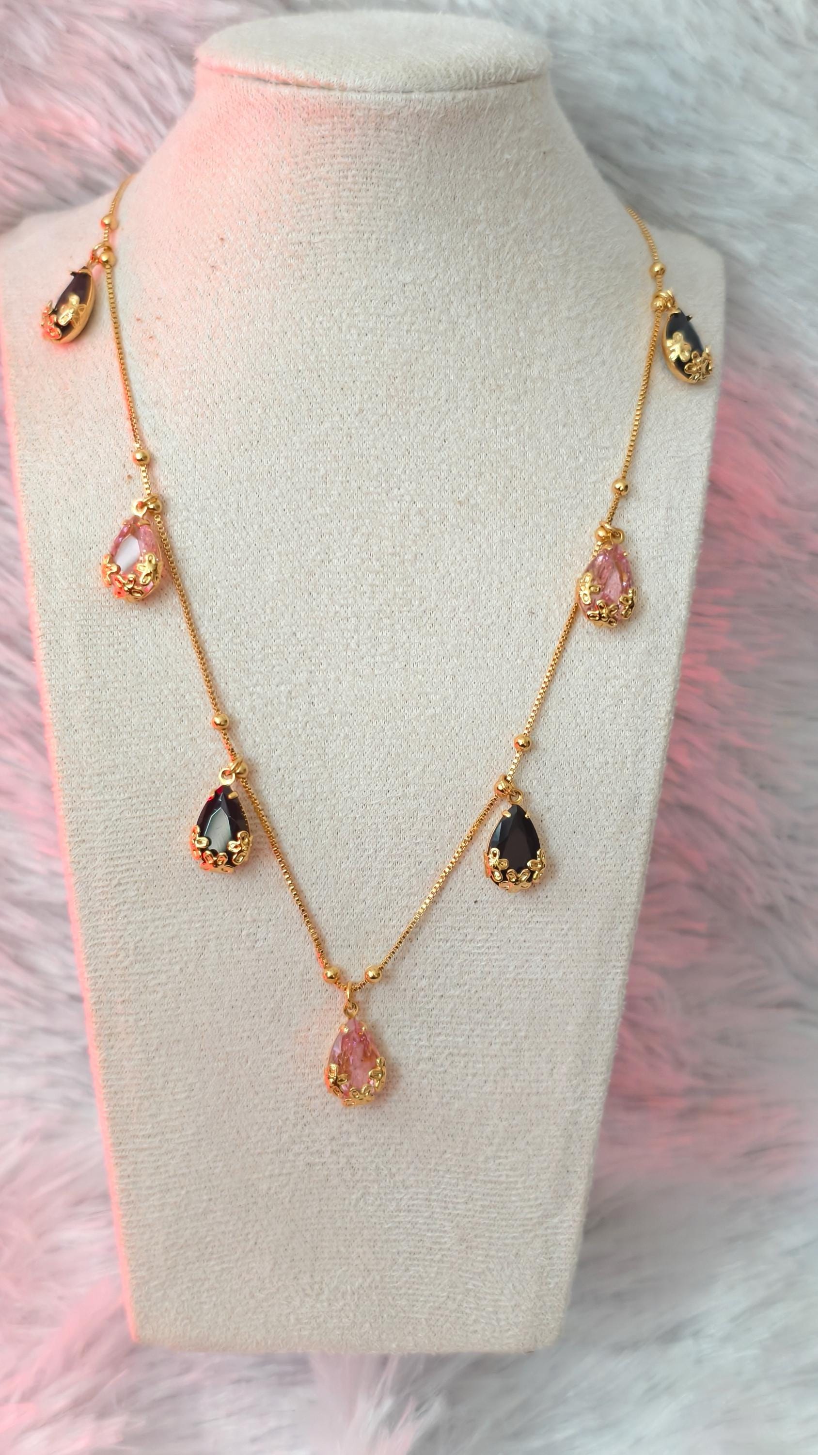 Dainty Teardrop Charm Necklace, Gold Fill, Pear Cut Emerald CZ, Minimalist Boho Jewelry