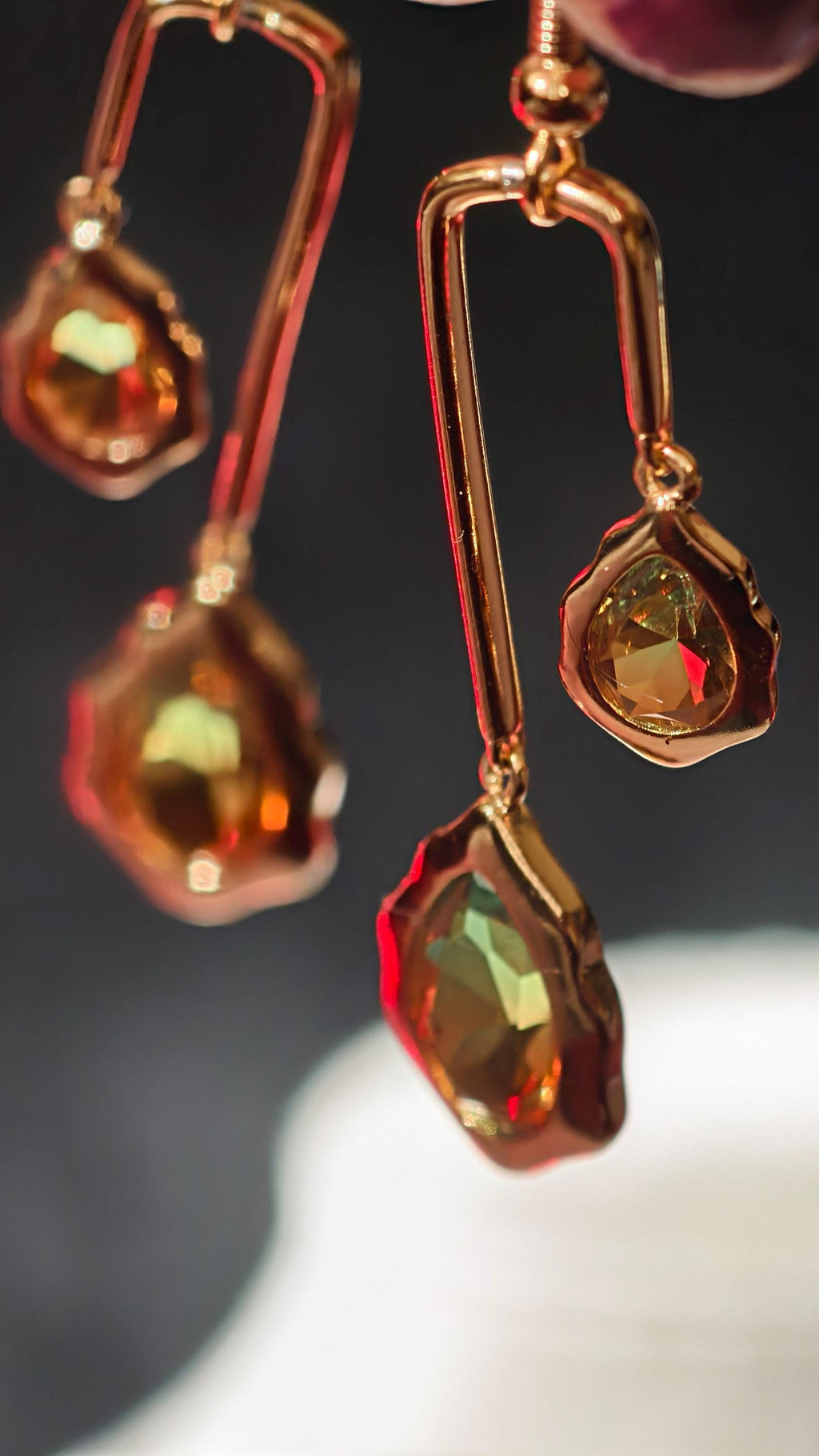 18k Gold Plated Teardrop Dangle Earrings, Ombre Green Amber Geometric Statement Jewelry