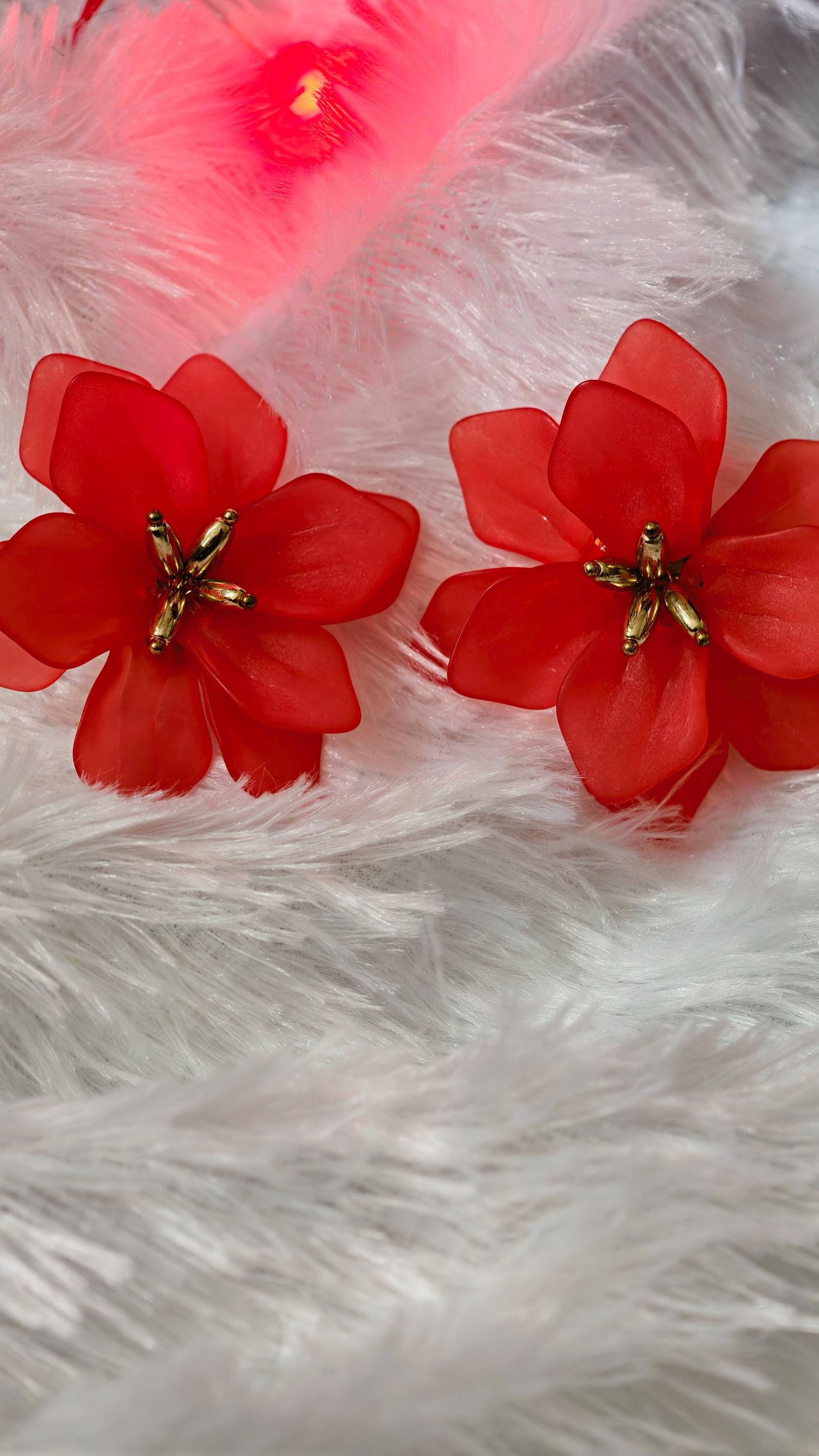 Matte Resin Flower Stud Earrings  Orange, Red, Iridescent Magenta Botanical Jewelry