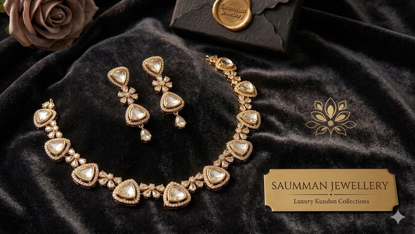 Kundan Necklace Set with Earrings, Gold Plated Polki Choker, Indian Bridal Jewelry
