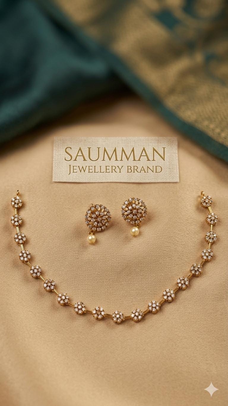 Floral Starburst Choker Necklace and Earrings Set, Gold Plated CZ Bridal Jewelry