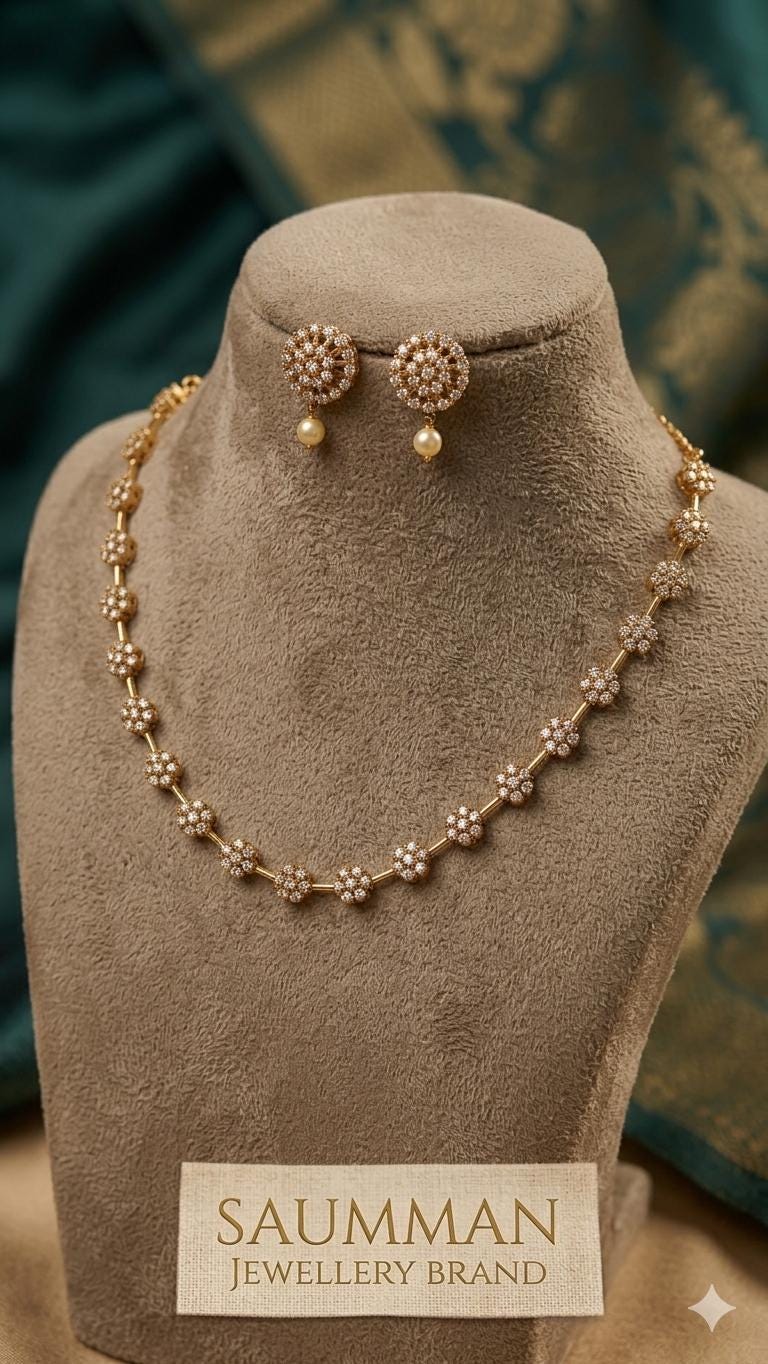 Floral Starburst Choker Necklace and Earrings Set, Gold Plated CZ Bridal Jewelry