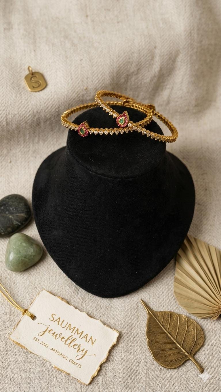 Gold Plated Ruby Emerald CZ Bangles Set of 2, Size 2.4, Indian Bridal Kada