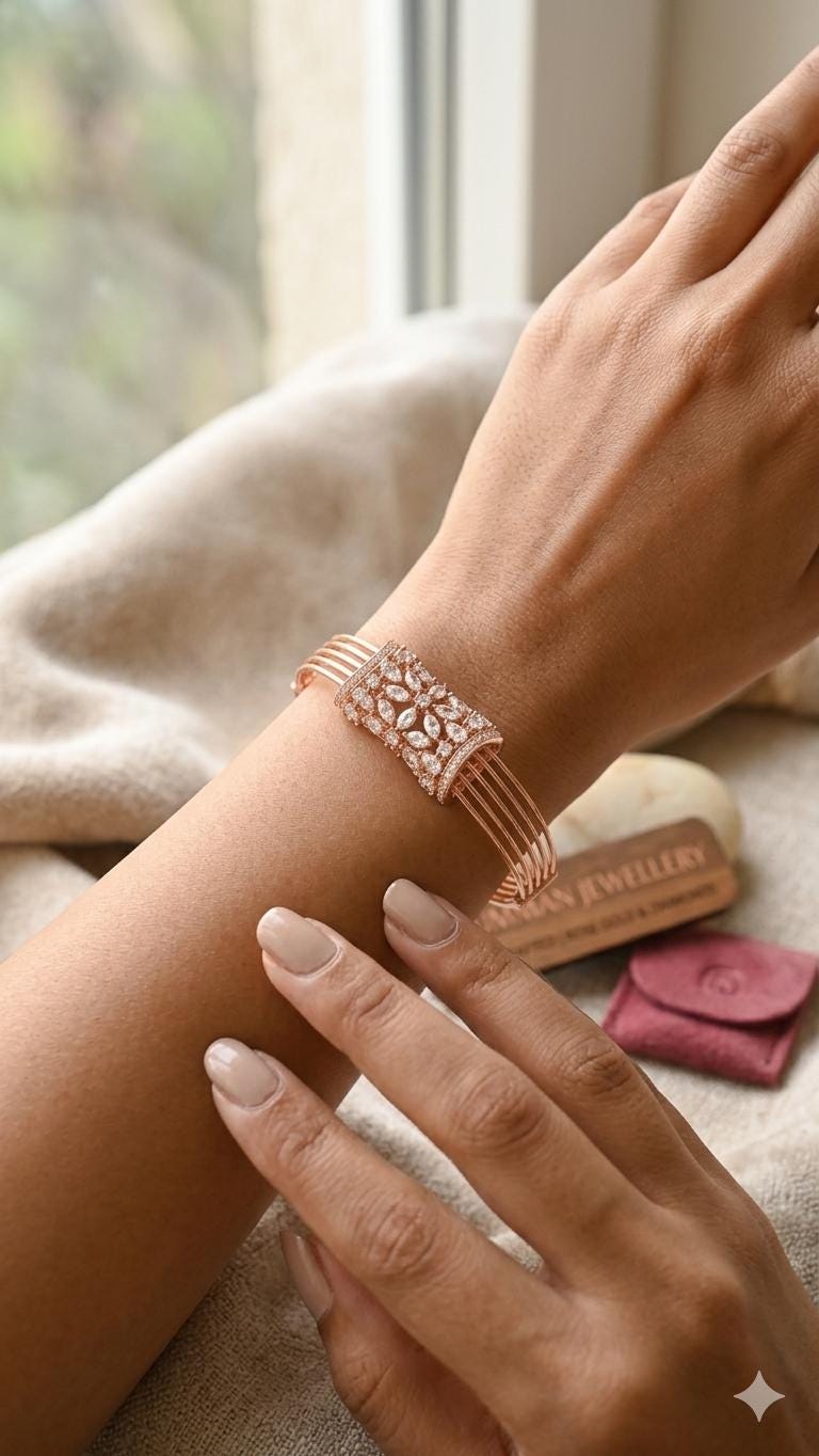 Rose Gold Multi-Wire Cuff Bracelet with Marquise Crystals  Bridal Wedding Jewelry Bangle