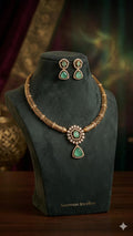 Gold Plated Hasli Necklace Set, Emerald Green Stones, Traditional Indian Choker Jewelry