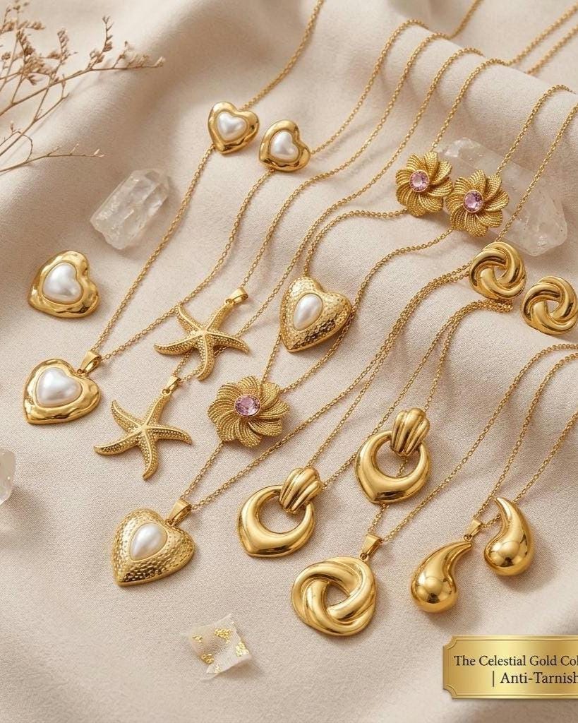 Celestial Gold Pendants  18k Gold Plated Stainless Steel Necklaces