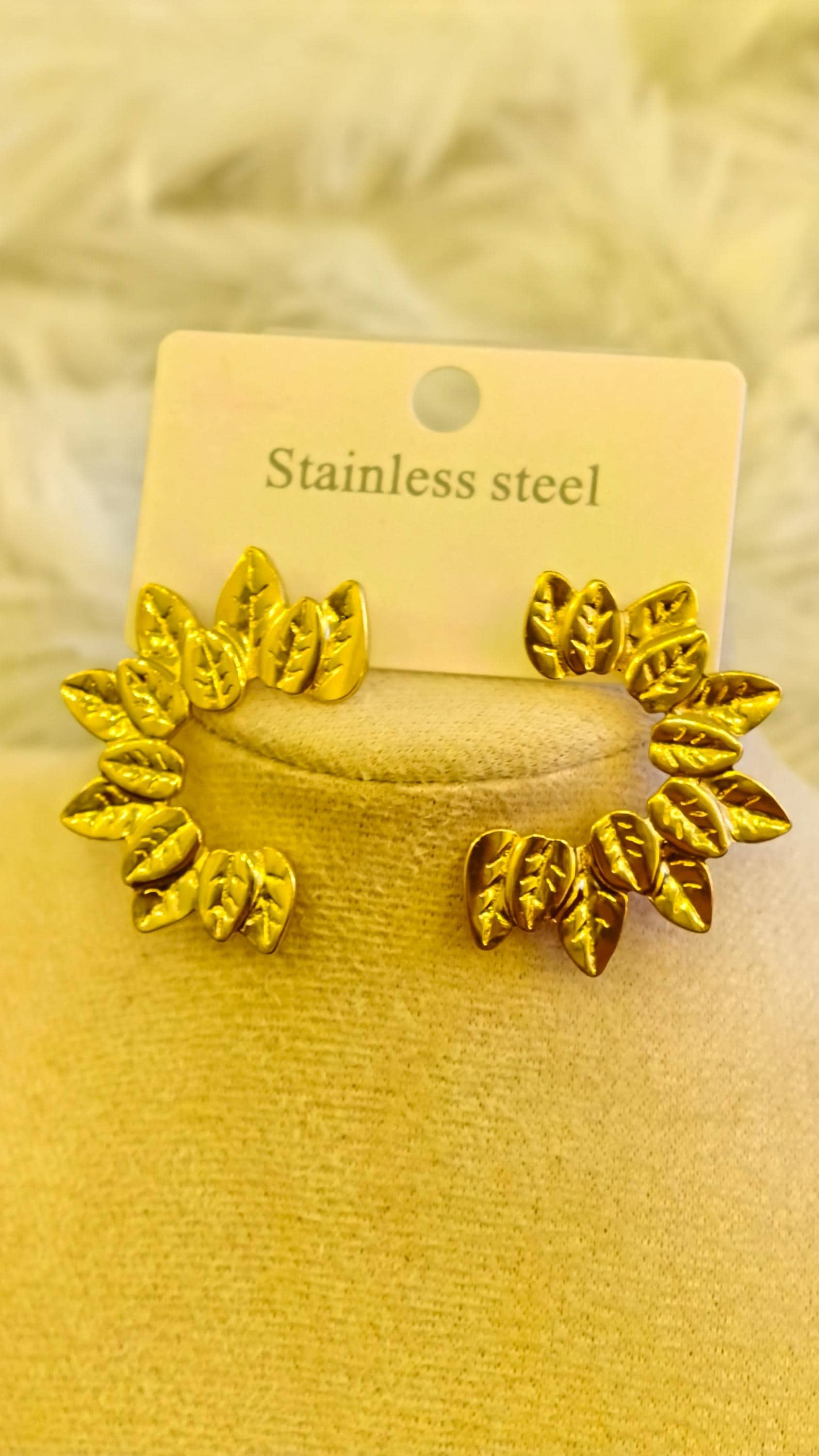 Gold Flower Pearl Earrings Set, Textured Stainless Steel Statement Hoops