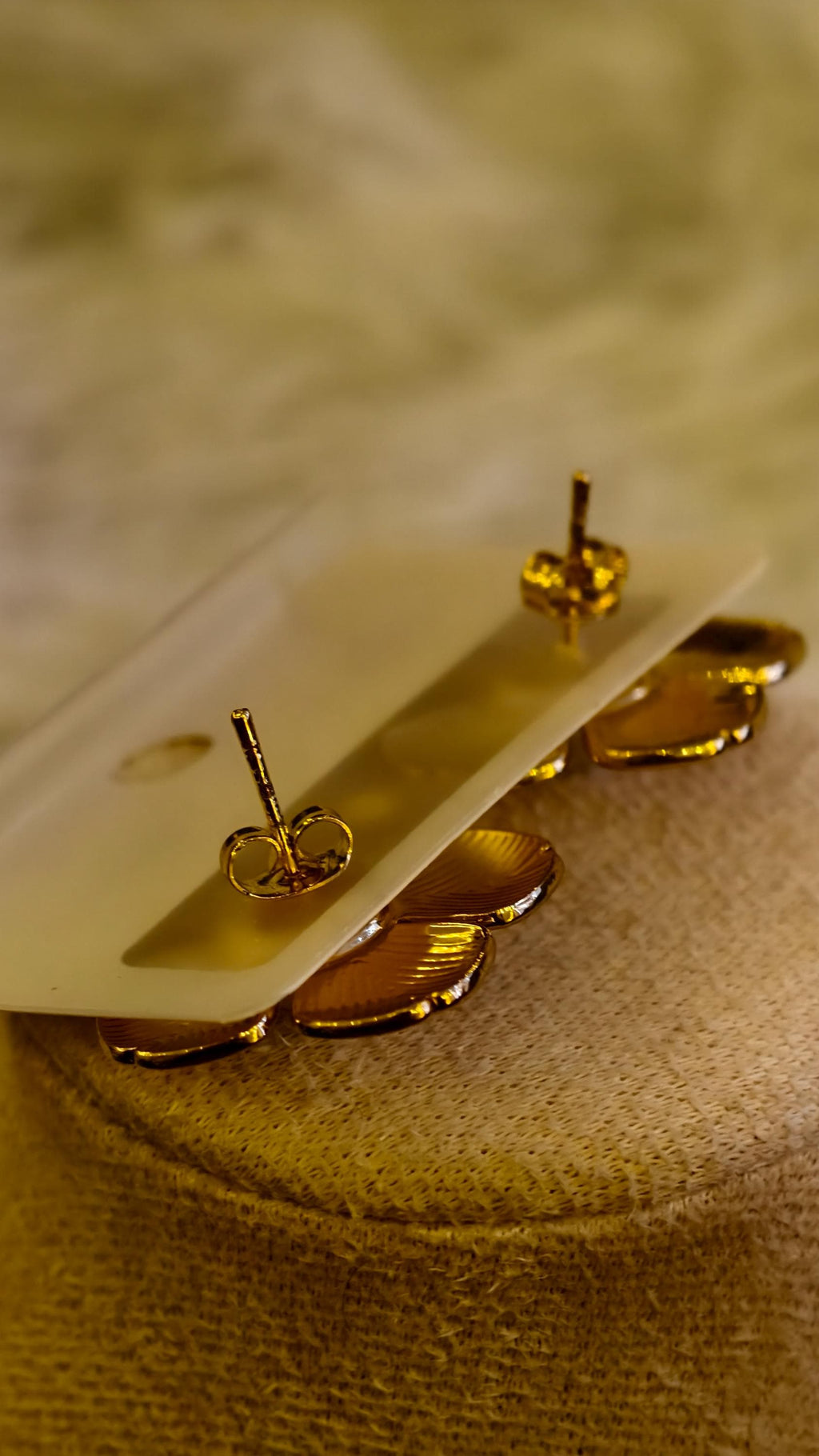 Gold Flower Pearl Earrings Set, Textured Stainless Steel Statement Hoops