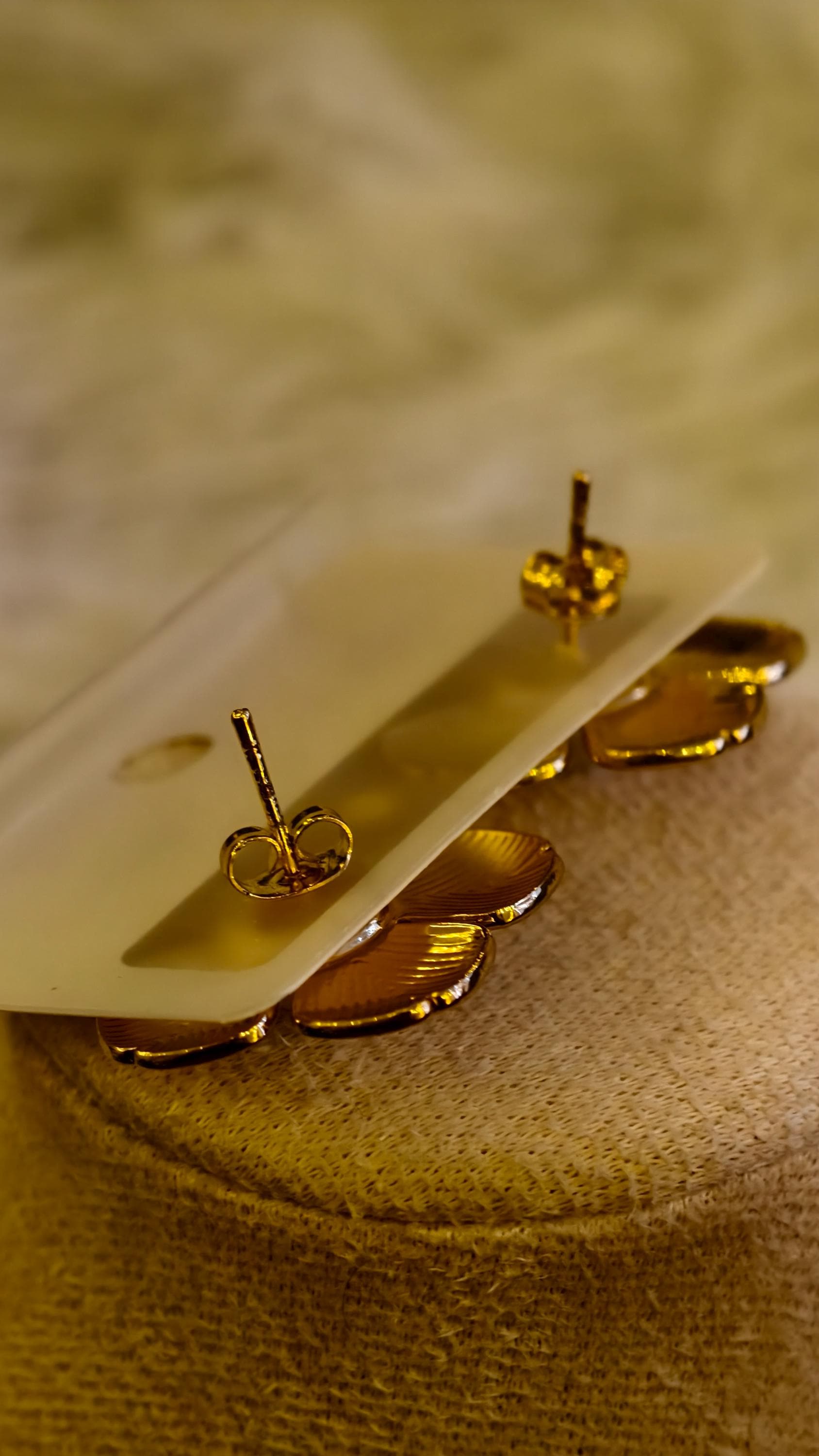 Gold Flower Pearl Earrings Set, Textured Stainless Steel Statement Hoops