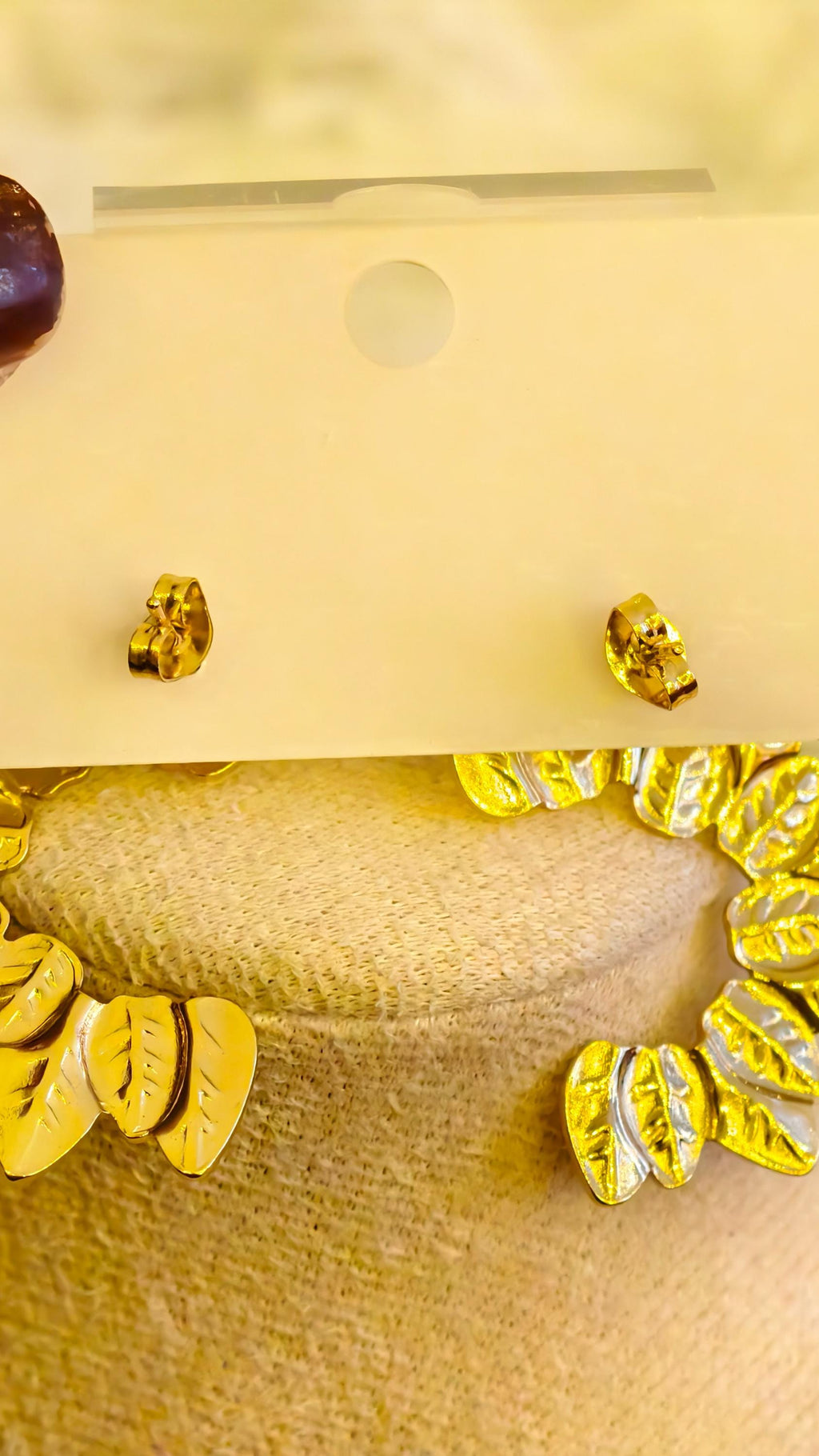 Gold Flower Pearl Earrings Set, Textured Stainless Steel Statement Hoops