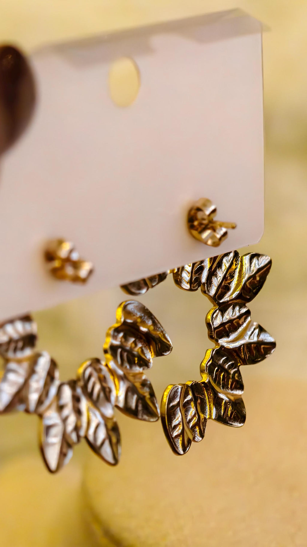 Gold Flower Pearl Earrings Set, Textured Stainless Steel Statement Hoops