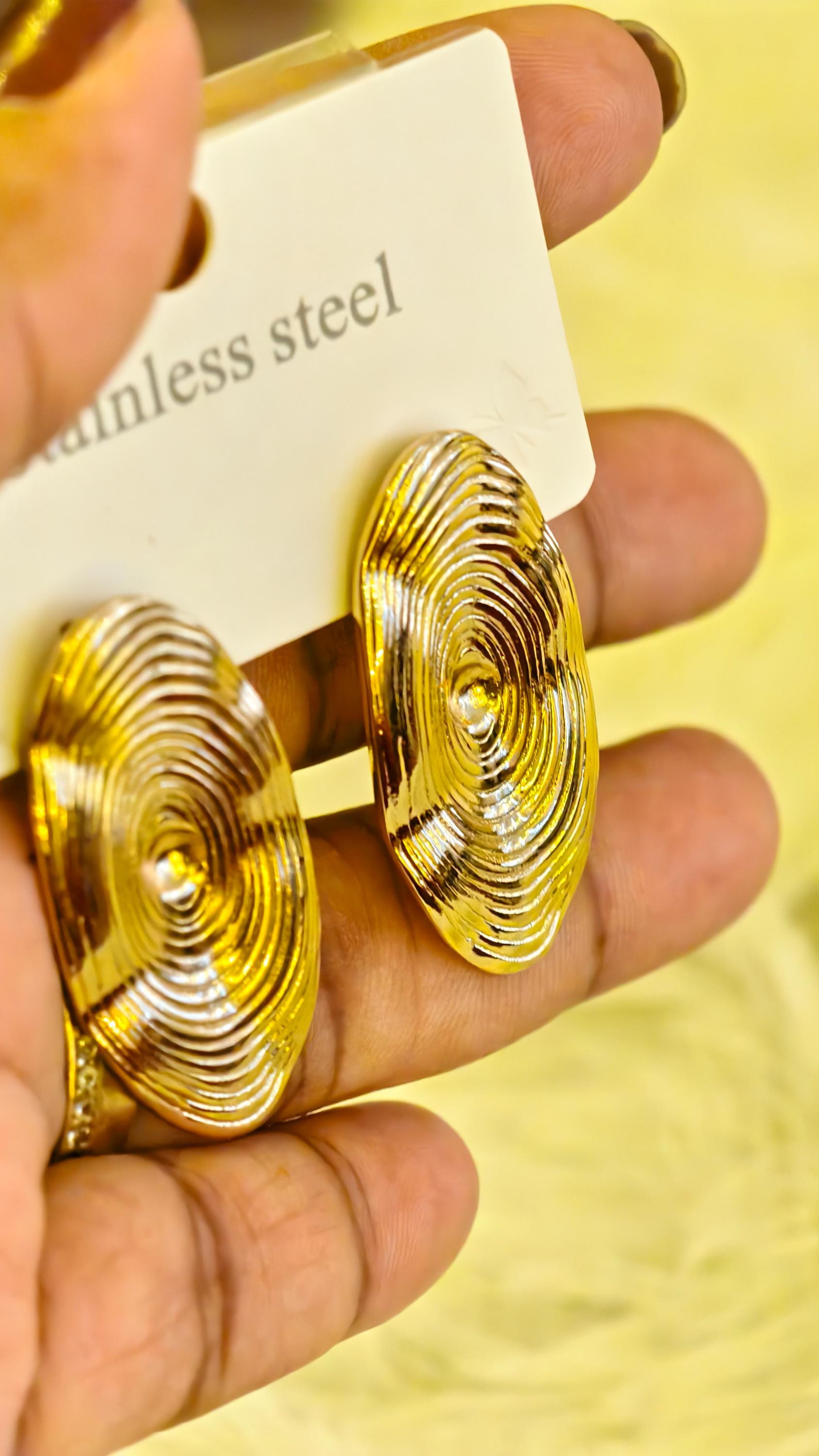 Gold Flower Pearl Earrings Set, Textured Stainless Steel Statement Hoops