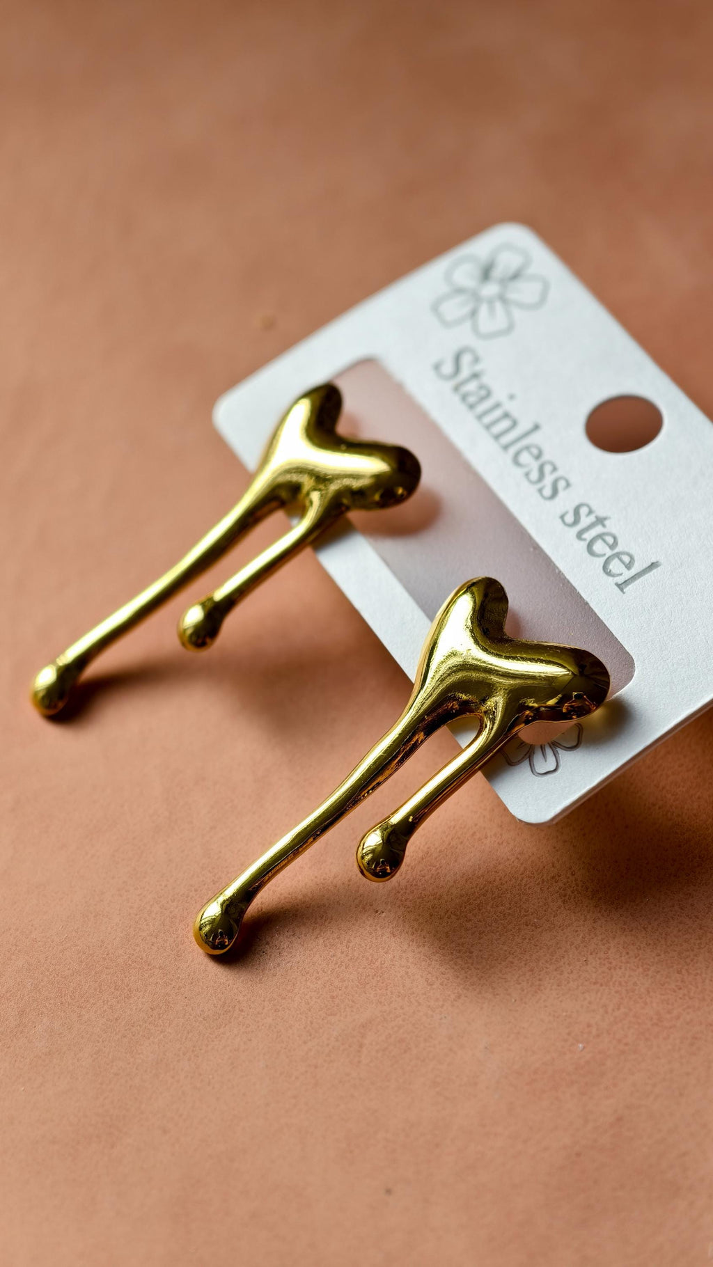 Melting Heart Stud Earrings  Gold Drip Liquid Metal  Stainless Steel Jewelry (Waterproof)