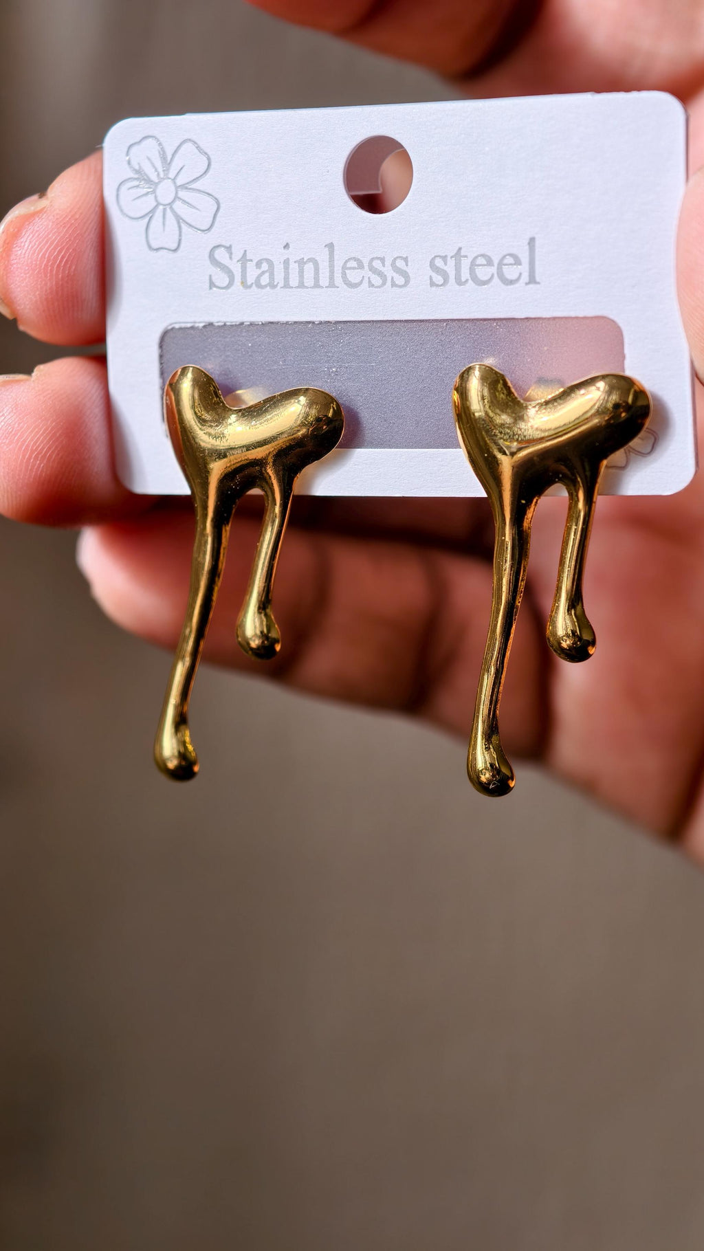 Melting Heart Stud Earrings  Gold Drip Liquid Metal  Stainless Steel Jewelry (Waterproof)