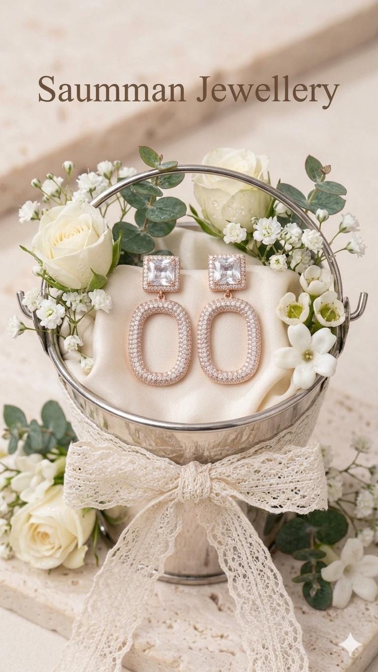 18k Gold Plated Oval Drop Earrings, Pavé Crystal Dangle, Square Zirconia Bridal Jewelry