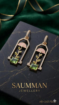 18K Gold Plated Greenhouse Dangle Earrings, Art Deco Flower Window, Peridot Green Gemstone